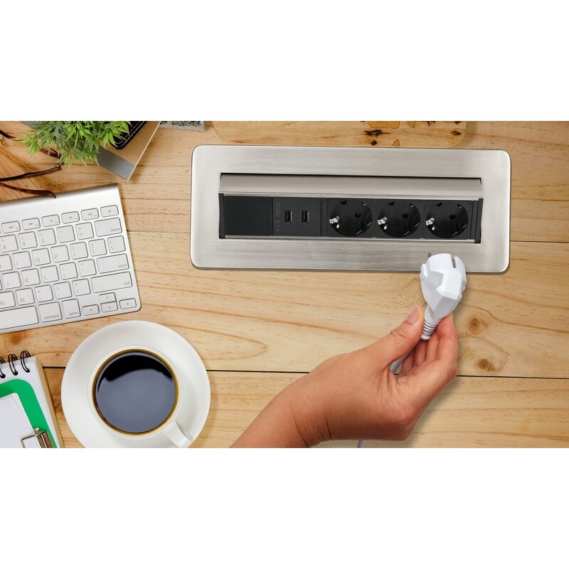 Regleta de mesa integrable Indesk Power con cargador USB Brennenstuhl