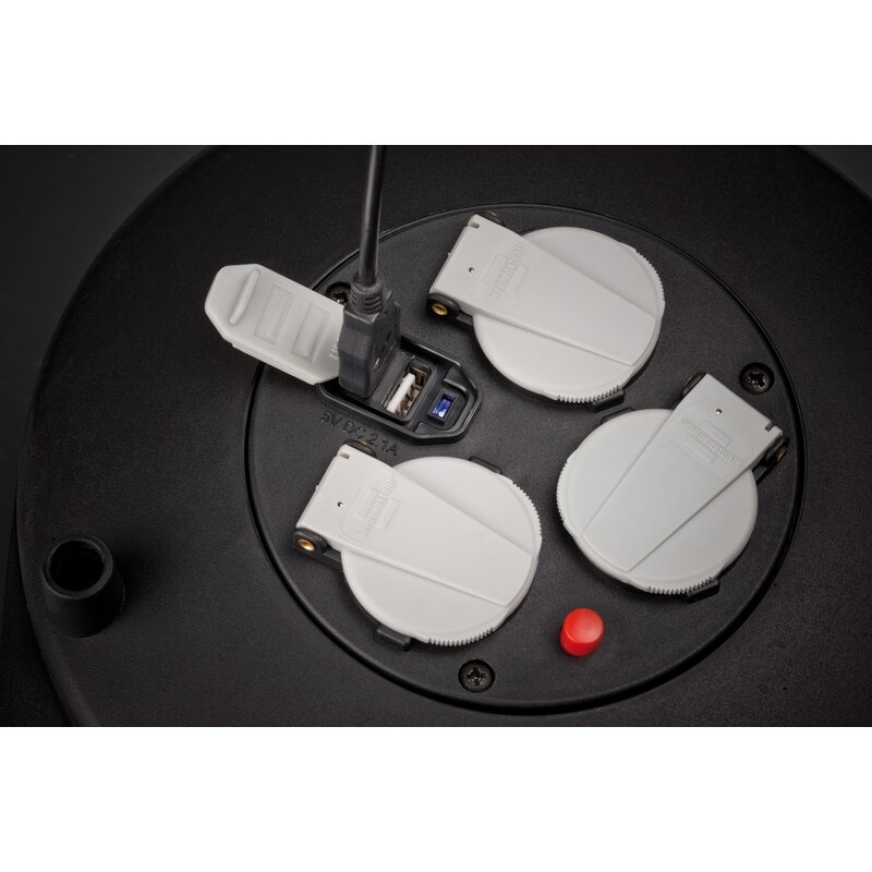 Enrollacables Vario-Line con función de carga USB negro IP20 H05VV-F 3G1,5 para uso doméstico Brennenstuhl