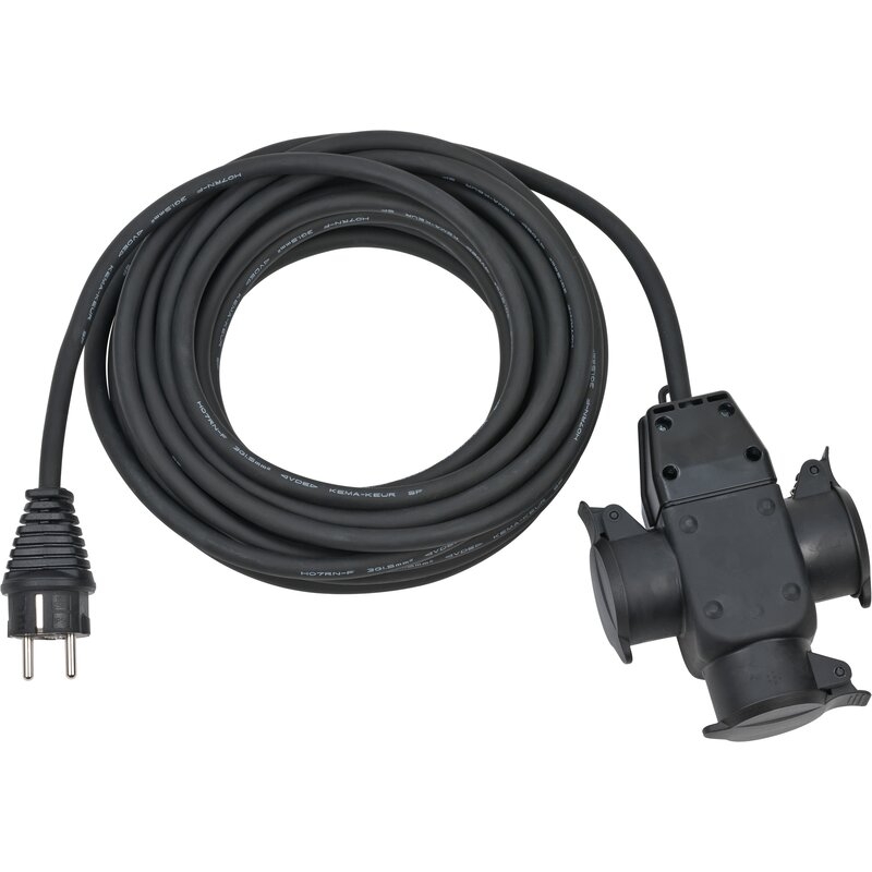 Alargador eléctrico IP44 H07RN-F 3G1,5 con cabezal de goma de 3 tomas para industria y obras Brennenstuhl