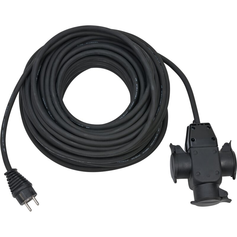 Alargador eléctrico IP44 H07RN-F 3G1,5 con cabezal de goma de 3 tomas para industria y obras Brennenstuhl