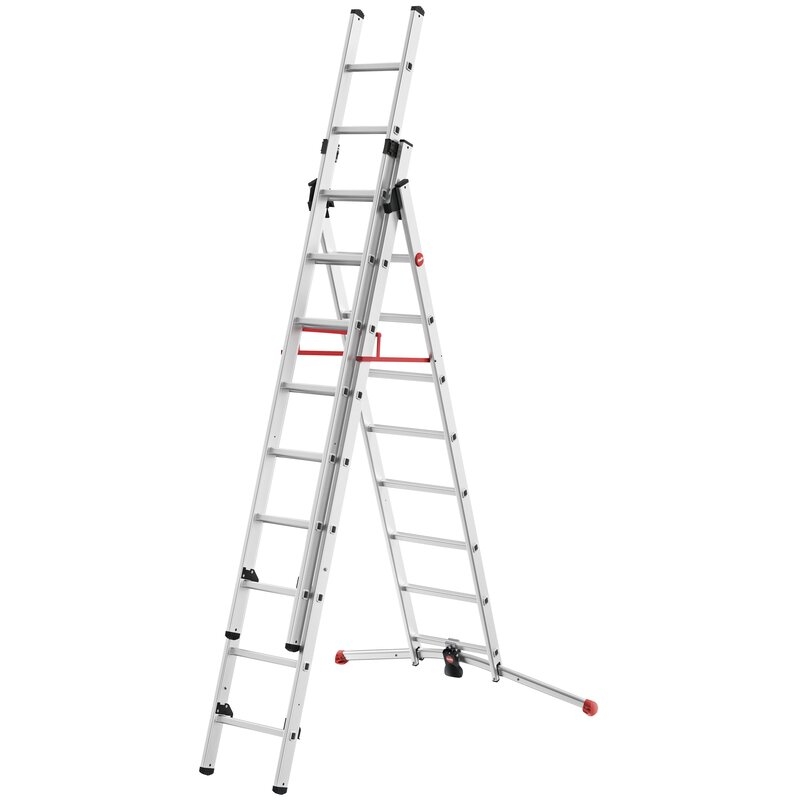 Escalera combinada de 3 tramos con estabilizador curvo ProfiLOT Hailo