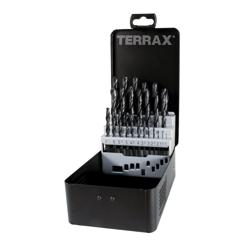 Juego de brocas helicoidales DIN 338 tipo N HSS laminadas Terrax