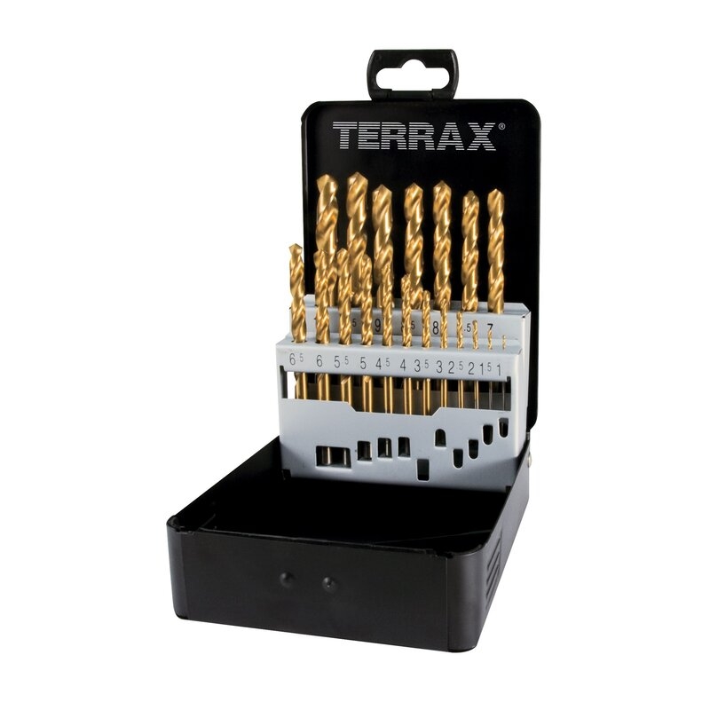 Juego de brocas helicoidales DIN 338 Tipo N HSS-TiN rectificadas Terrax