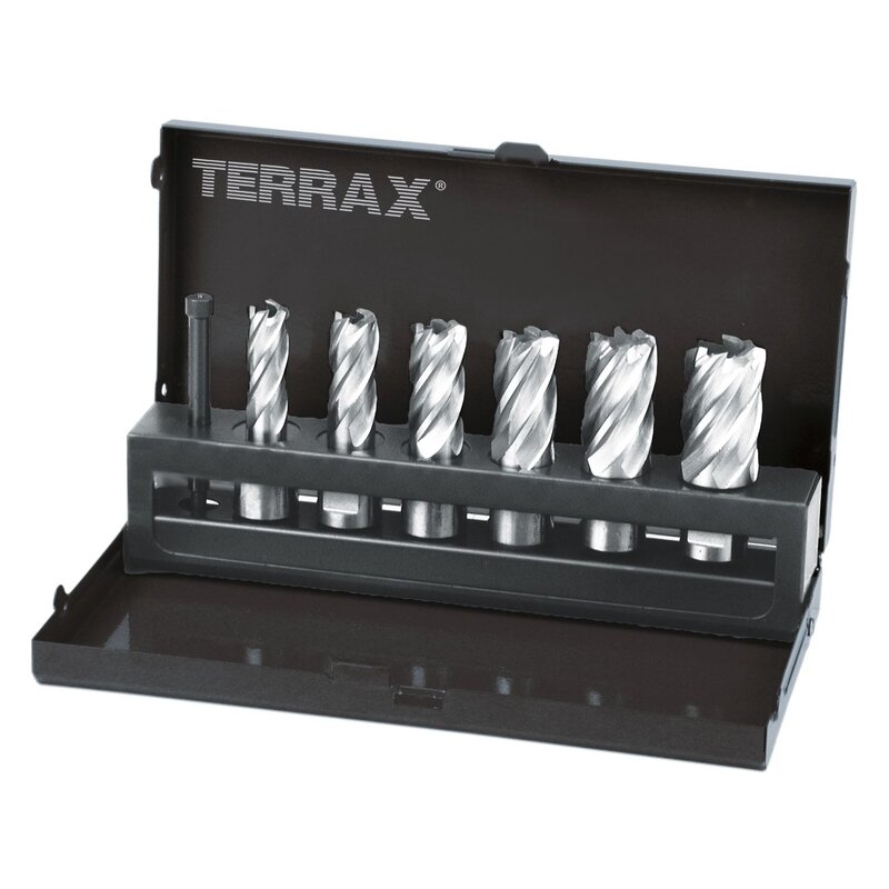 Juego de 6 brocas huecas con vástago Weldon de 19 mm + 1 guía-expulsor Terrax
