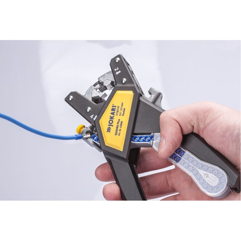 Herramienta de corte, pelado, torsión y crimpación de cables QUADRO Plus Jokari