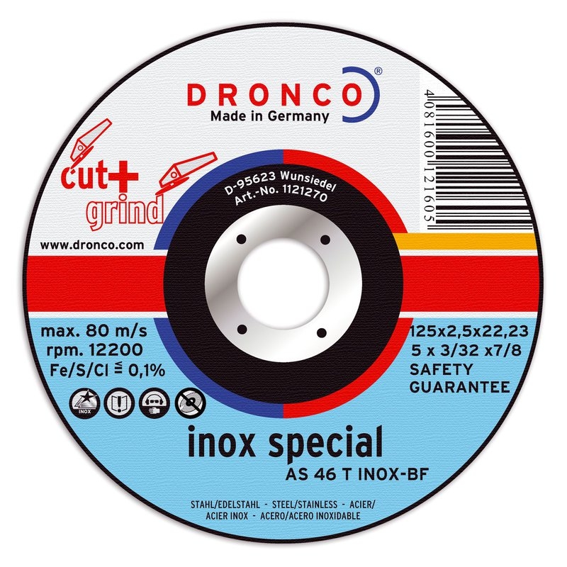 Pack de discos de corte AS 46 T INOX CUT+GRIND Special (5 uds. en caja metálica) Dronco