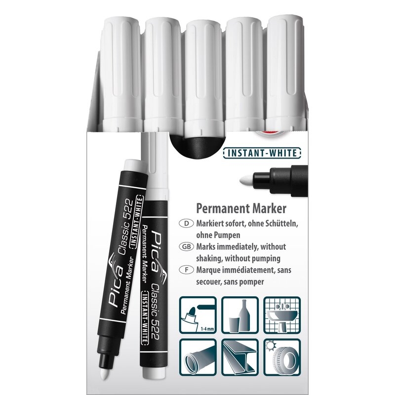 Marcador blanco permanente con punta gruesa Classic 522 Instant White Pica