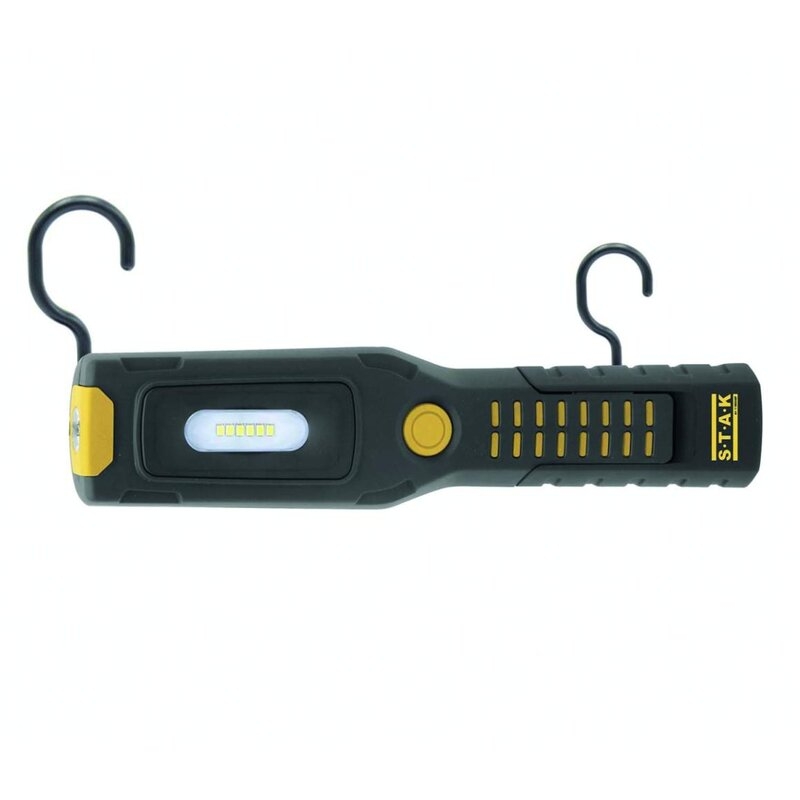 Luz de trabajo + linterna LED recargable con ganchos e imán, base regulable, ALAMO STAK