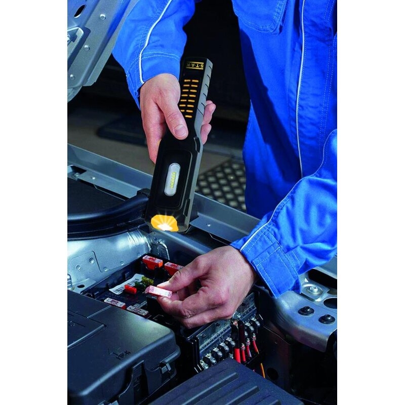 Luz de trabajo + linterna LED recargable con ganchos e imán, base regulable, ALAMO STAK