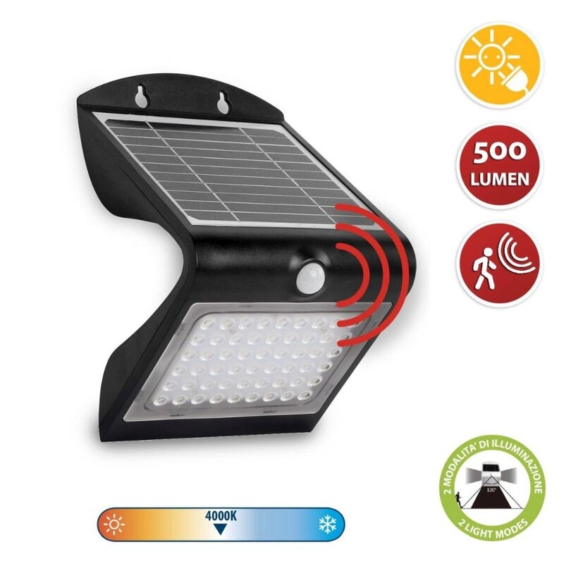 Aplique LED de 4 W (500 lm) con carga solar y sensor de movimiento COLOMBA Velamp