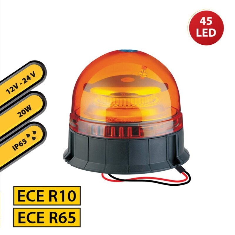 Baliza giratoria de 12/24 V con base plana y 2 cables 20W color naranja STAK