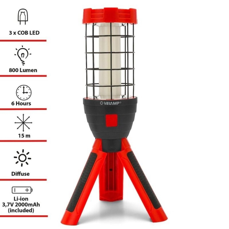Luz de trabajo recargable PAUL 800 lúmenes en mini trípode Velamp