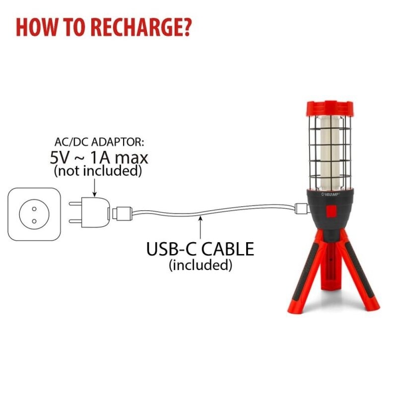 Luz de trabajo recargable PAUL 800 lúmenes en mini trípode Velamp