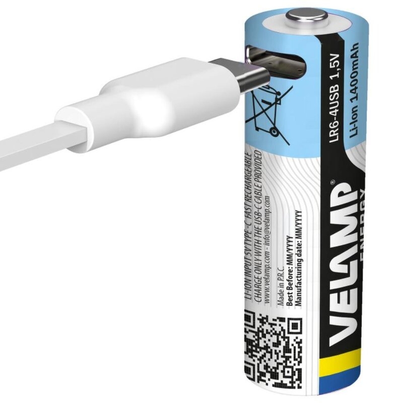 Pack de 4 pilas AA litio recargables USB-C 1400 mAh Velamp
