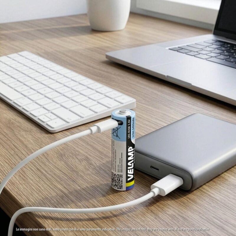 Pack de 4 pilas AA litio recargables USB-C 1400 mAh Velamp