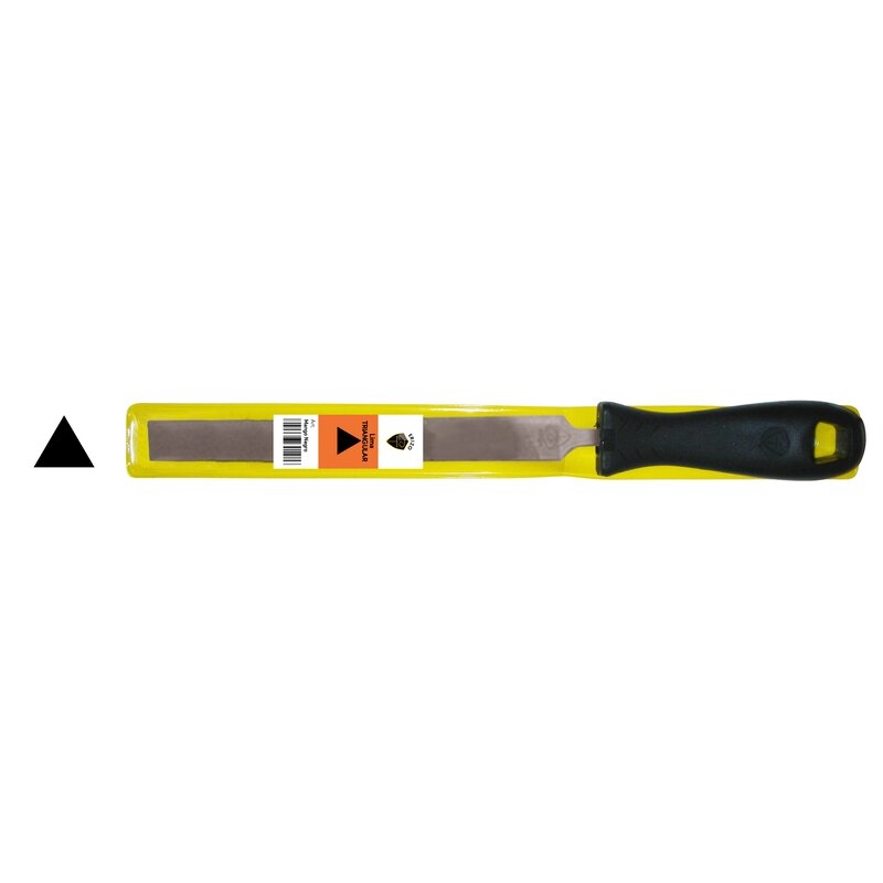 Lima de mecánico triangular con mango negro en funda Erizo