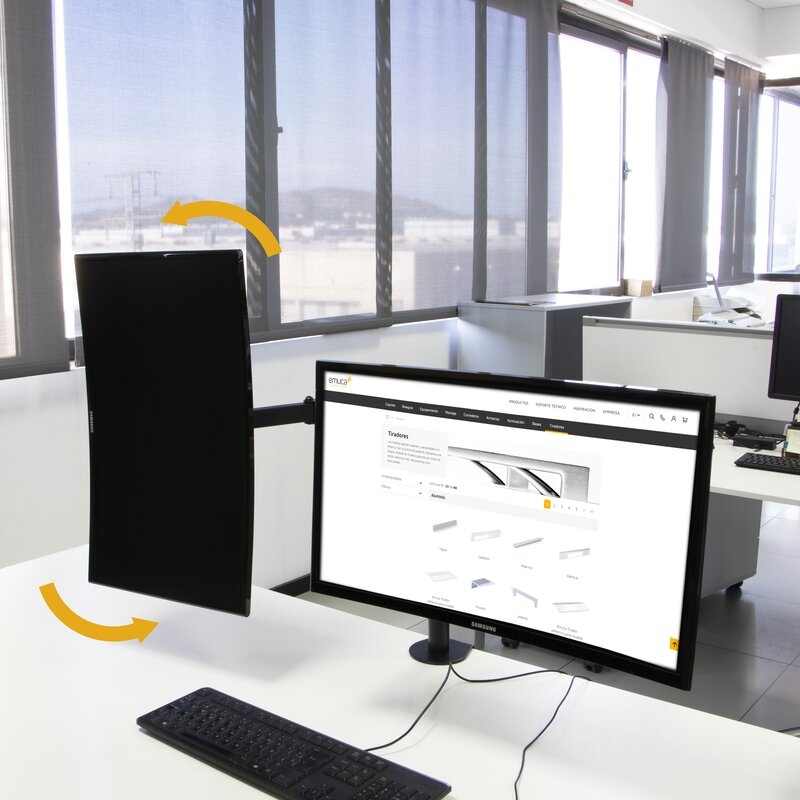 Soportes de monitor para mesa inclinables y giratorios 360°.