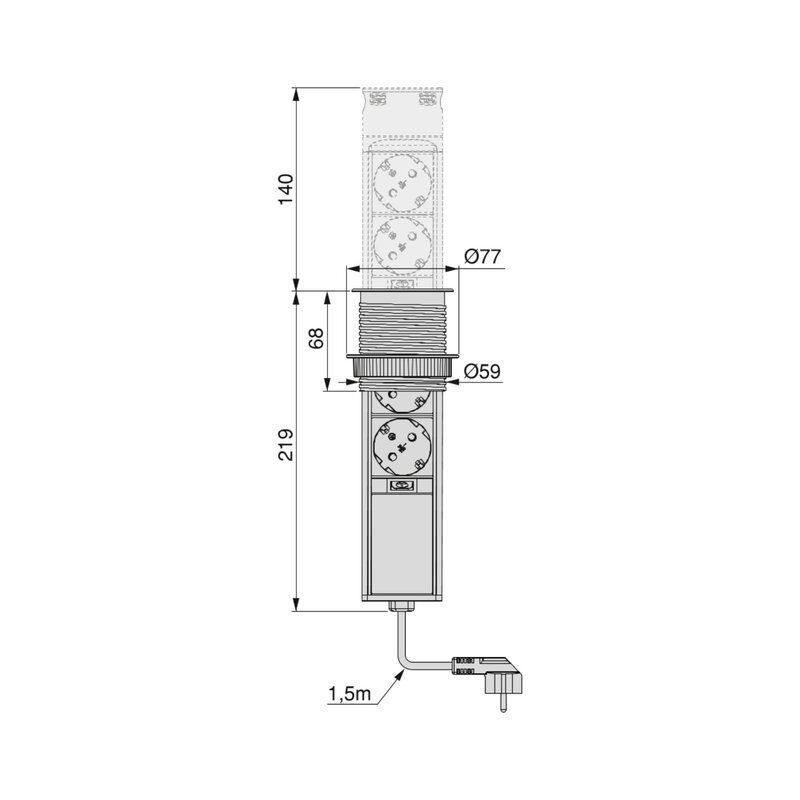 Emuca Multiconector Vertikal Push 60, Acero inoxidable, Acero y Plástico, 1 ud.