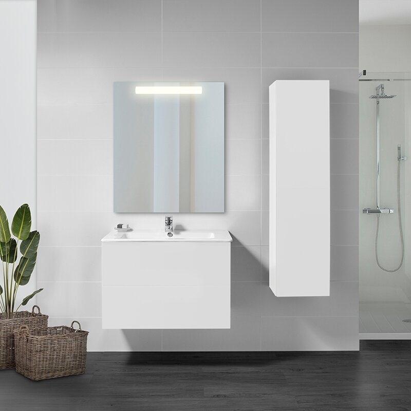 Emuca Espejo de baño Pegasus con iluminación LED frontal, rectangular 600 x 700 mm, AC 230V 50Hz, 6 W, Aluminio y Cristal, 1 ud.