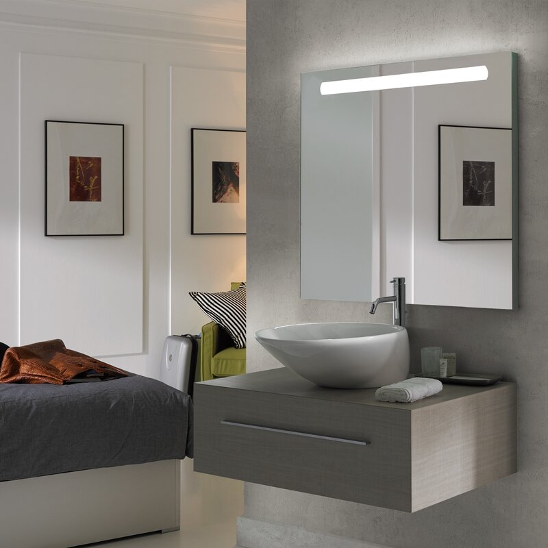 Emuca Espejo de baño Pegasus con iluminación LED frontal, rectangular 600 x 700 mm, AC 230V 50Hz, 6 W, Aluminio y Cristal, 1 ud.
