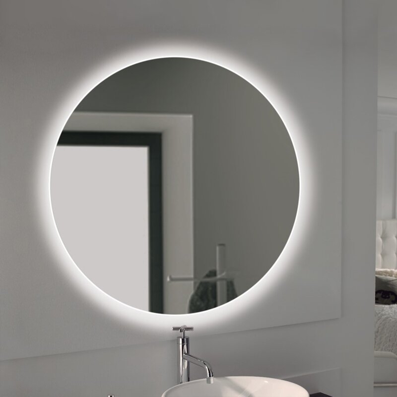 Emuca Espejo de baño Cassiopeia con iluminación LED decorativa, diámetro 60 cm, AC 230V 50Hz, 20 W + 12 W, Aluminio y Cristal, 1 ud.