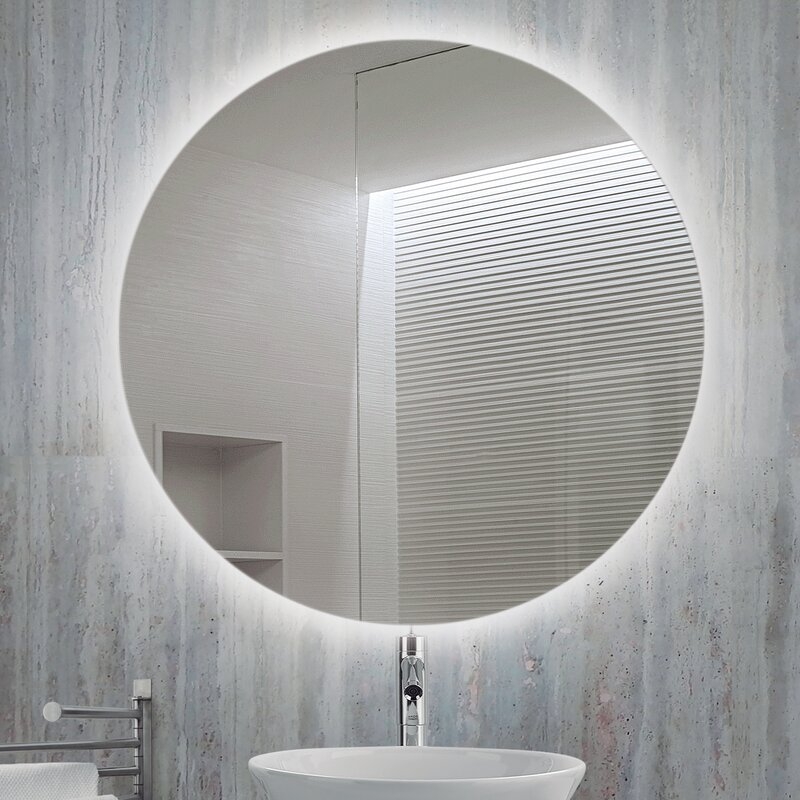 Emuca Espejo de baño Cassiopeia con iluminación LED decorativa, diámetro 60 cm, AC 230V 50Hz, 20 W + 12 W, Aluminio y Cristal, 1 ud.