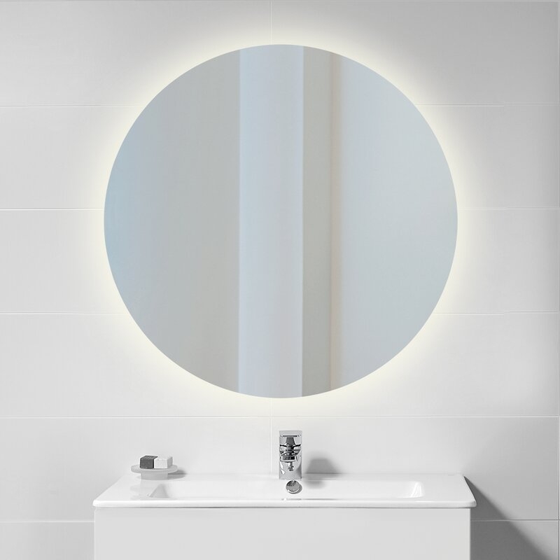 Emuca Espejo de baño Cassiopeia con iluminación LED decorativa, diámetro 60 cm, AC 230V 50Hz, 20 W + 12 W, Aluminio y Cristal, 1 ud.