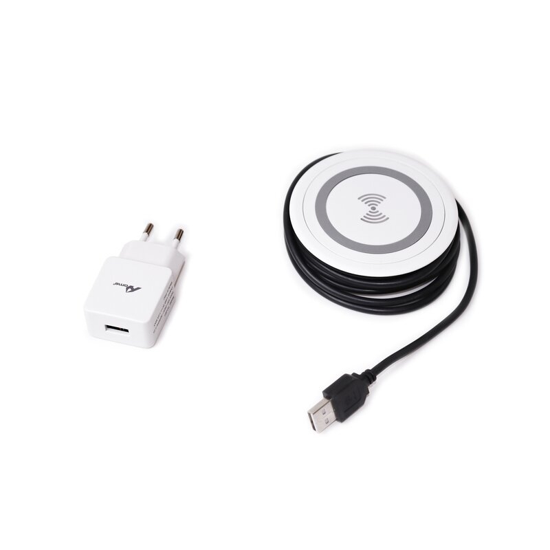 Emuca Cargador inalámbrico para móviles Airless, 5V DC 1A (5W), Plástico blanco, Plástico, 1 ud.
