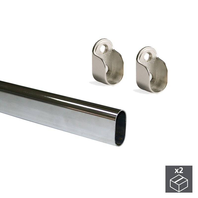 Emuca Kit de barra para armario 30x15 mm aluminio, 0, 95 m, Anodizado mate, Aluminio y Zamak, 1 ud.