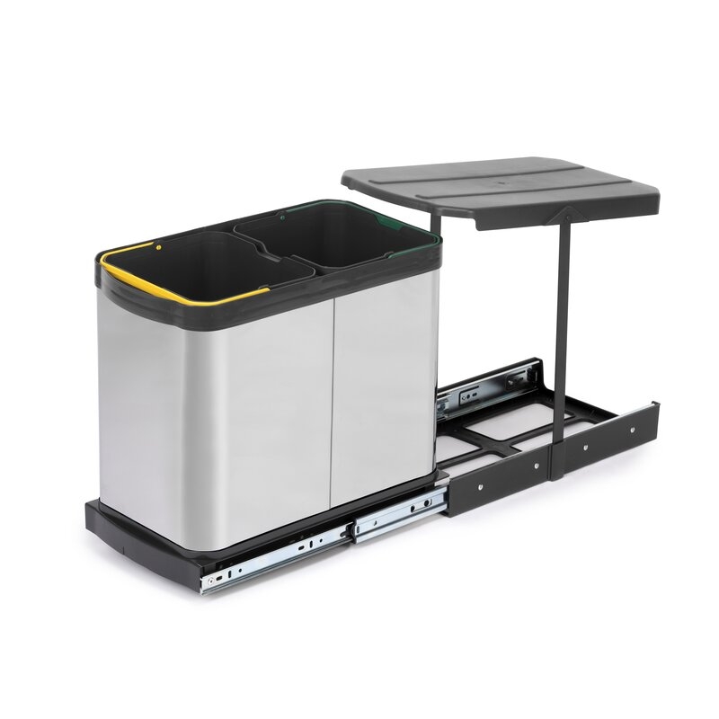 Emuca Contenedores de reciclaje Recycle Inox para cocina, 2 x 12 L, fijación inferior y extracción manual, 1 un