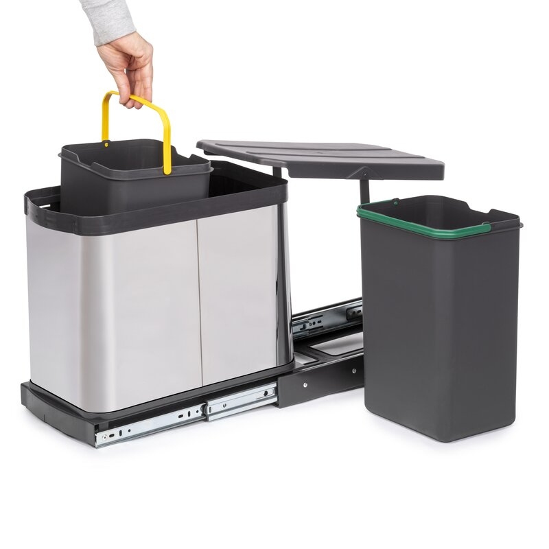 Emuca Contenedores de reciclaje Recycle Inox para cocina, 2 x 12 L, fijación inferior y extracción manual, 1 un