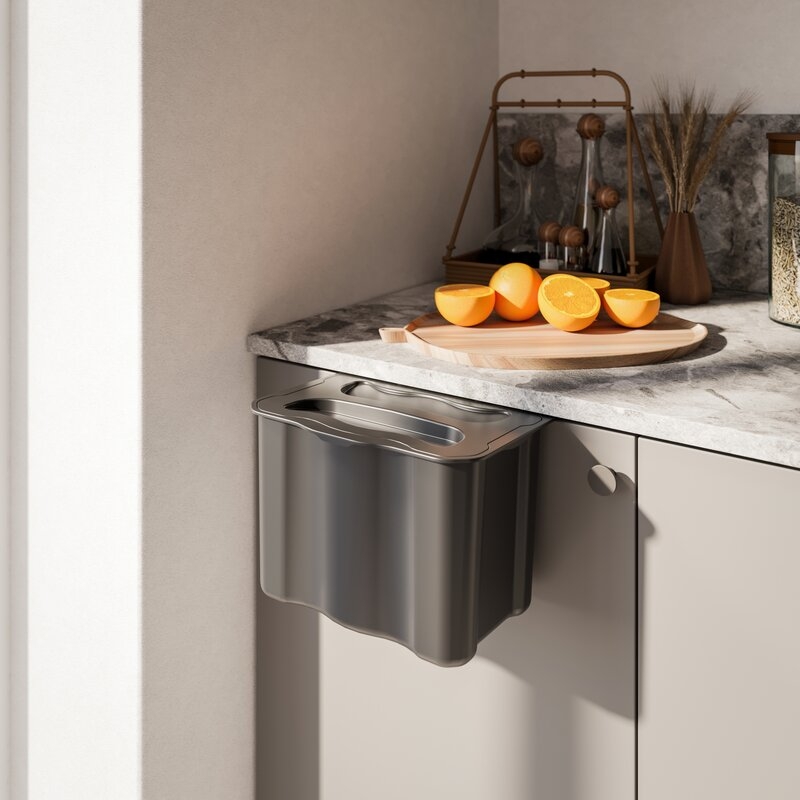 Emuca Contenedor de reciclaje auxiliar Recycle de 5 L para cocina, Plástico gris antracita, Plástico, 1 un