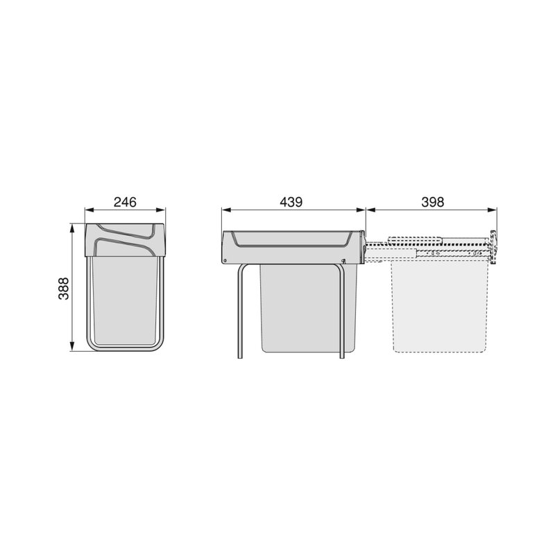 Emuca Contenedor de reciclaje Recycle de 20 L para cocina, fijación inferior y extracción manual., Plástico gris antracita, 1 ud.