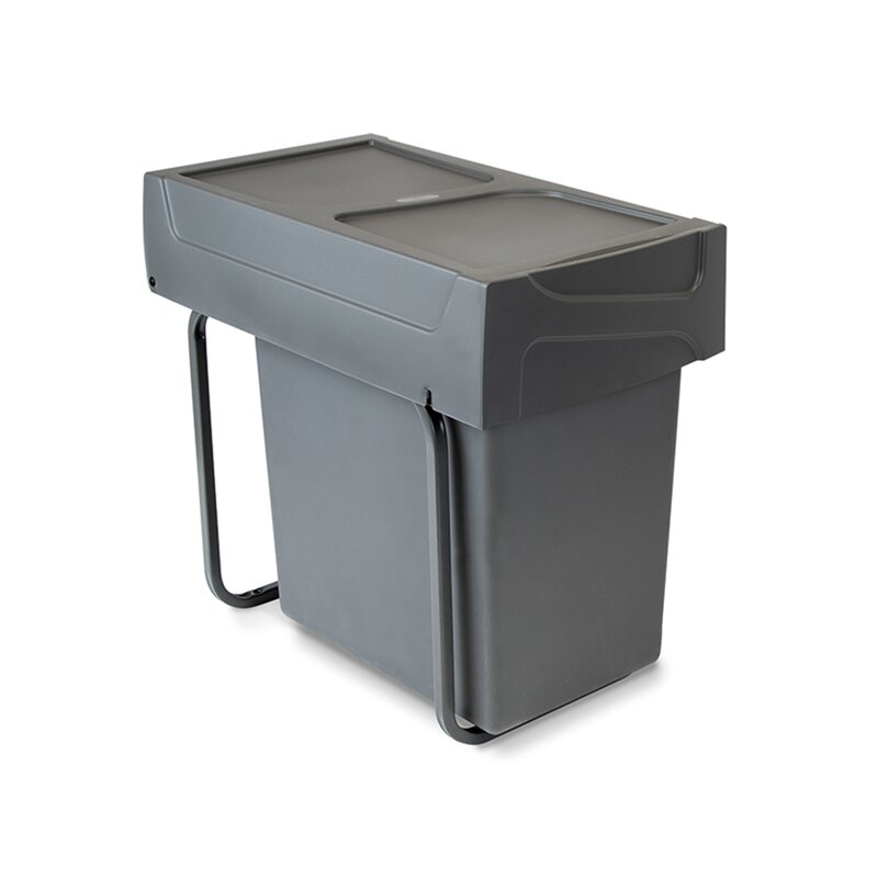 Emuca Contenedor de reciclaje Recycle de 20 L para cocina, fijación inferior y extracción manual., Plástico gris antracita, 1 ud.