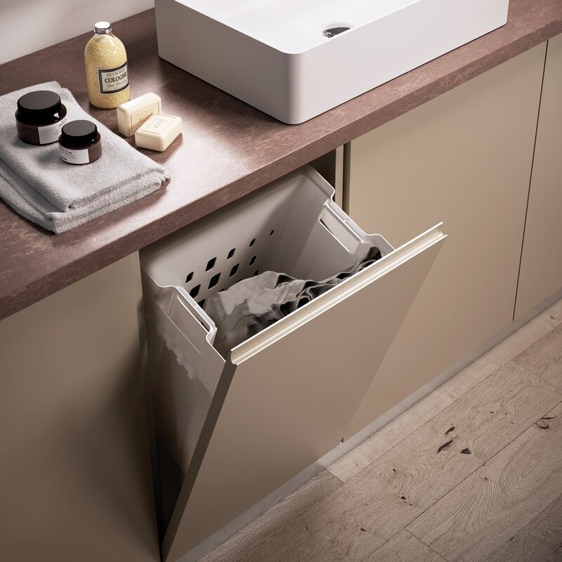 Emuca Cesto lavandería Laundry para módulo, Plástico blanco, Plástico y Acero, 1 ud.
