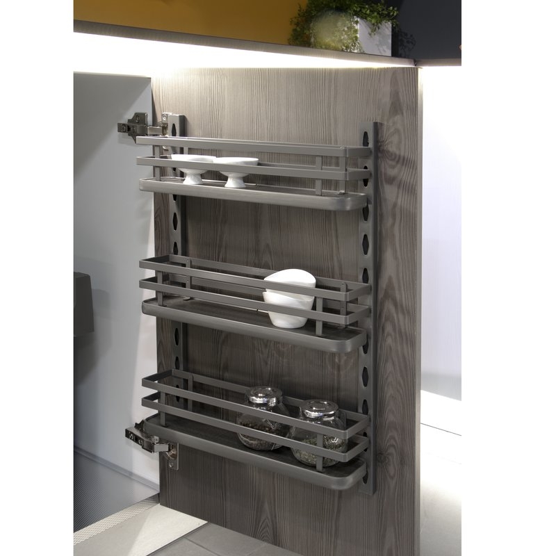 Emuca Especiero de 3 bandejas Titane para mueble de cocina o pared., Gris antracita, Acero, 1 ud.