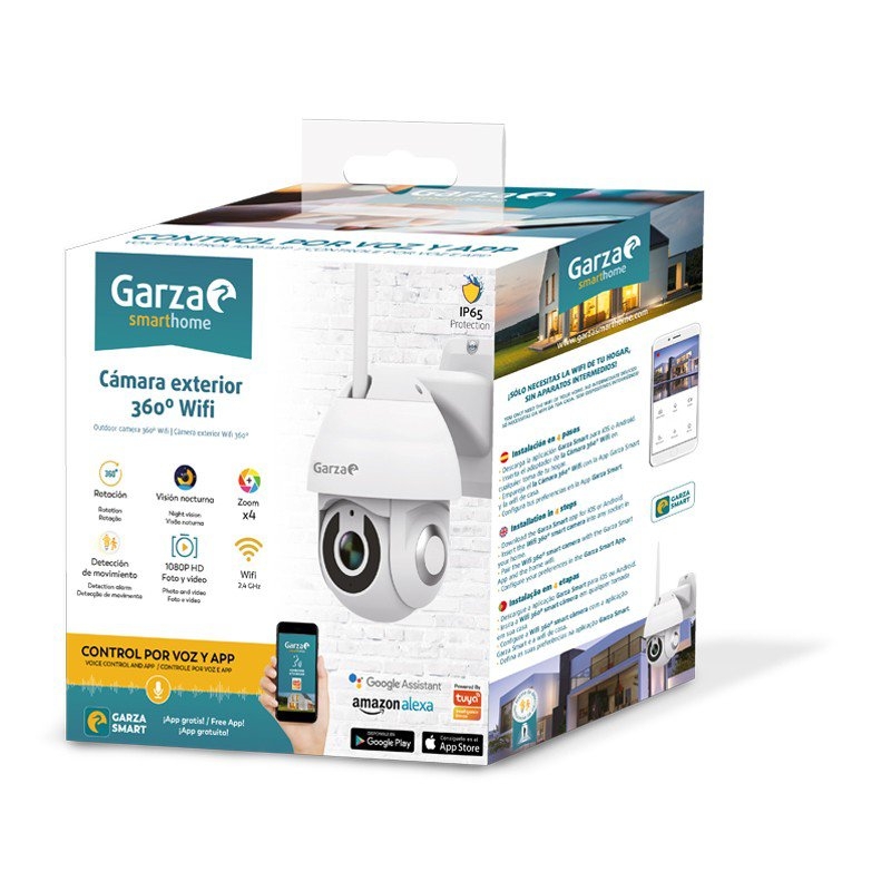 Garza ® Smarthome - Cámara de vigilancia exterior inteligente Wifi HD, IP65