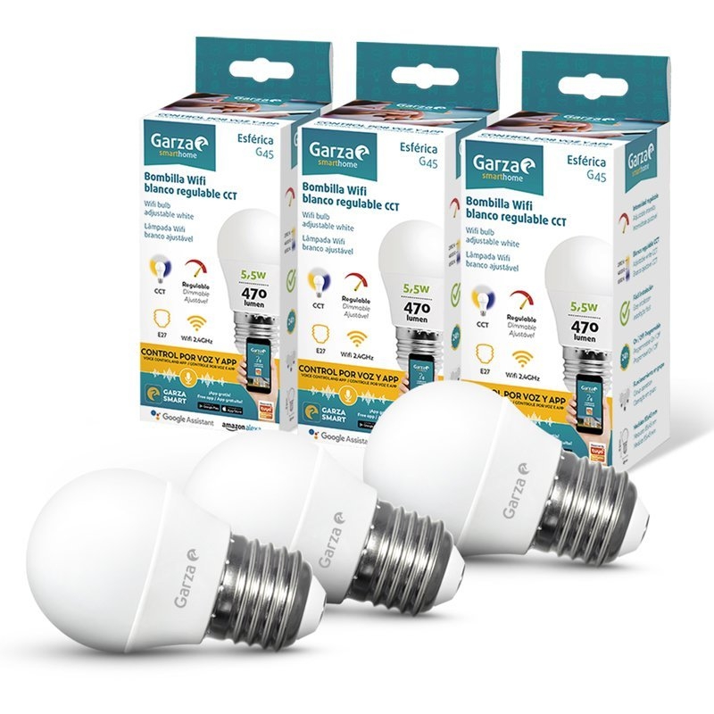 Garza ® Smarthome - Bombilla LED Esférica Intelegente Wifi E27, luz blanca  neutra regulable con cambio de intensidad y temperatura.