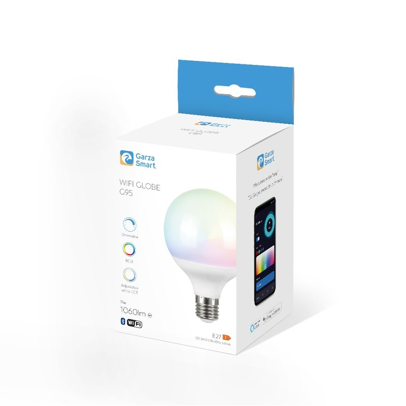 Garza ® Smarthome - Bombilla LED Globo G95 Intelegente Wifi E27, luz blanca neutra regulable con cambio de intensidad, temperatura y color.