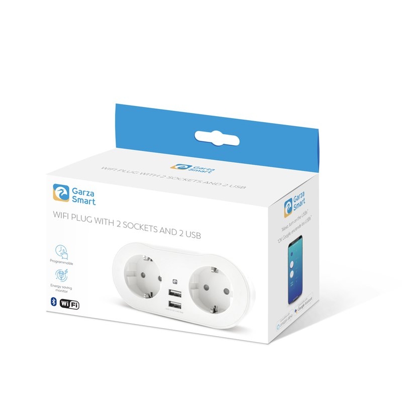 Garza ® Smarthome - Enchufe inteligente con 2 tomas y 2 Puertos USB