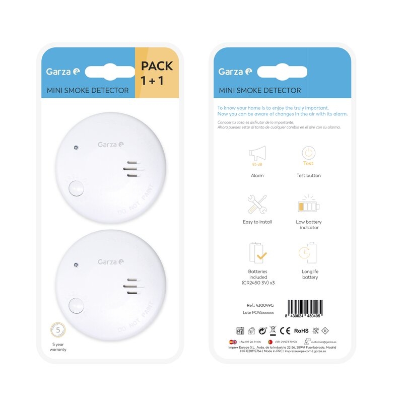 Detector de Humo Garza de tamaño Mini, 2uds